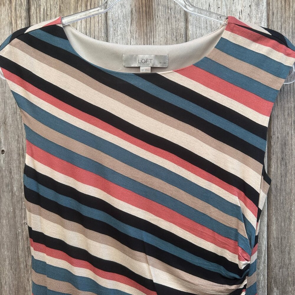 LOFT Multi Stripe Short Sleeve Dress Size Small Petite - Picture 3 of 6
